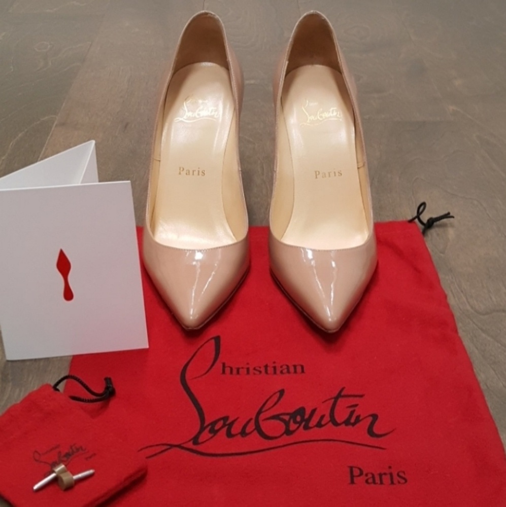Christian Louboutin Nude Patent Leather Pointed-Toe Pumps